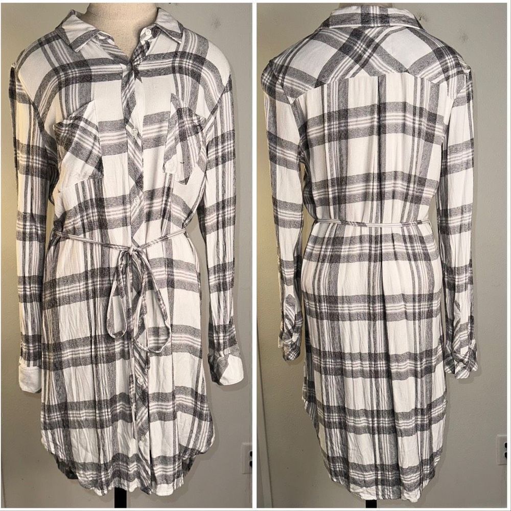 Rails M Nadine White Charcoal Plaid Button Front … - image 1